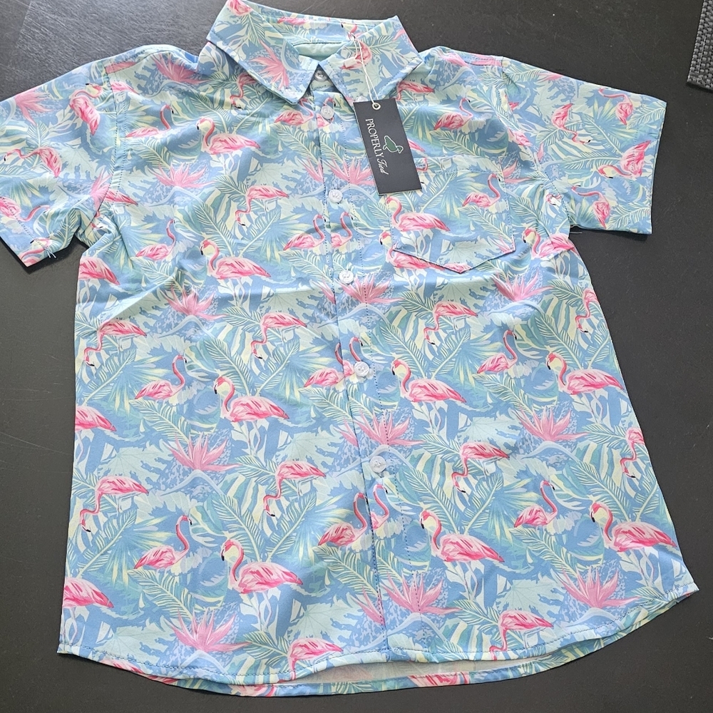 New properly tied shordee summer floral flamingo  shirt Kids